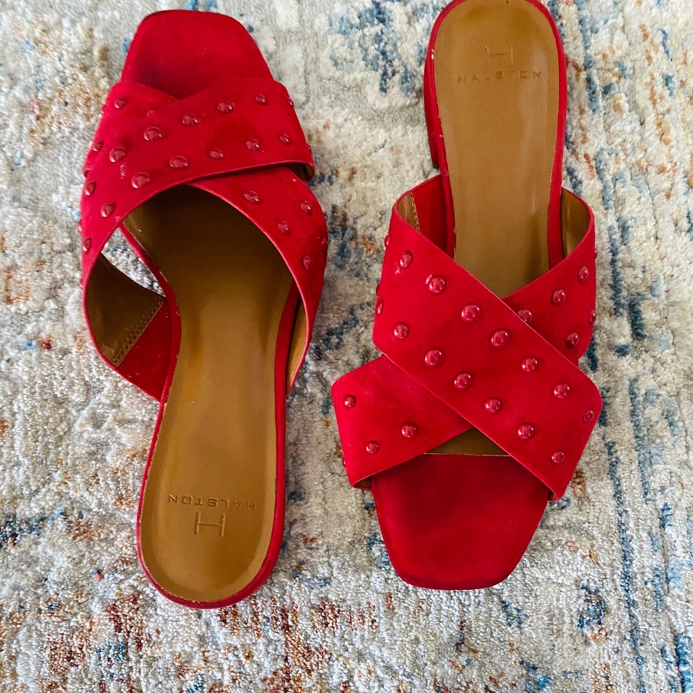 Halston red sandals